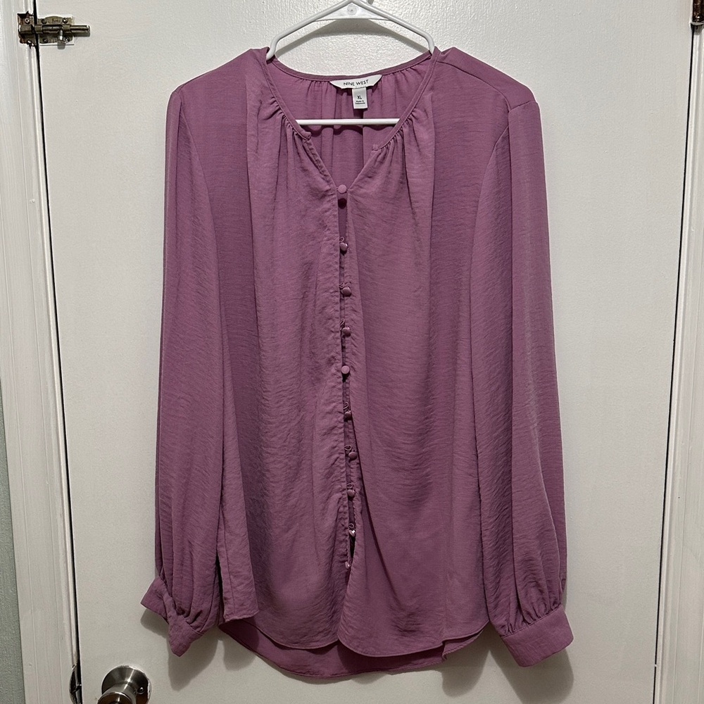 Nine West Purple Button-Up Blouse